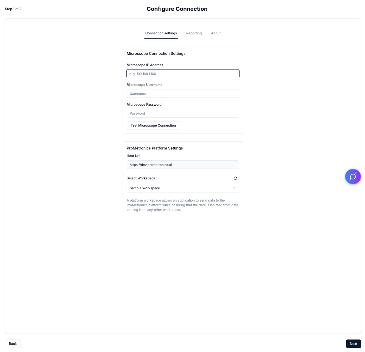 Configure Connection screen