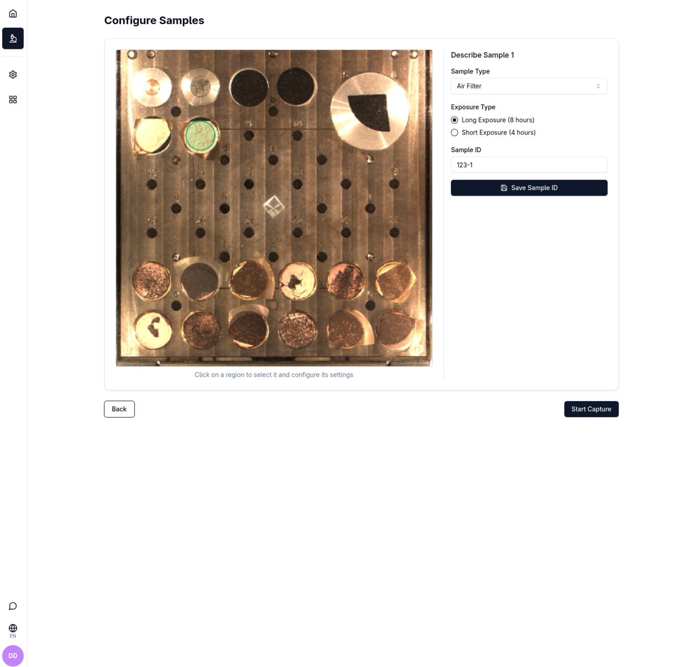 Configure samples — main view