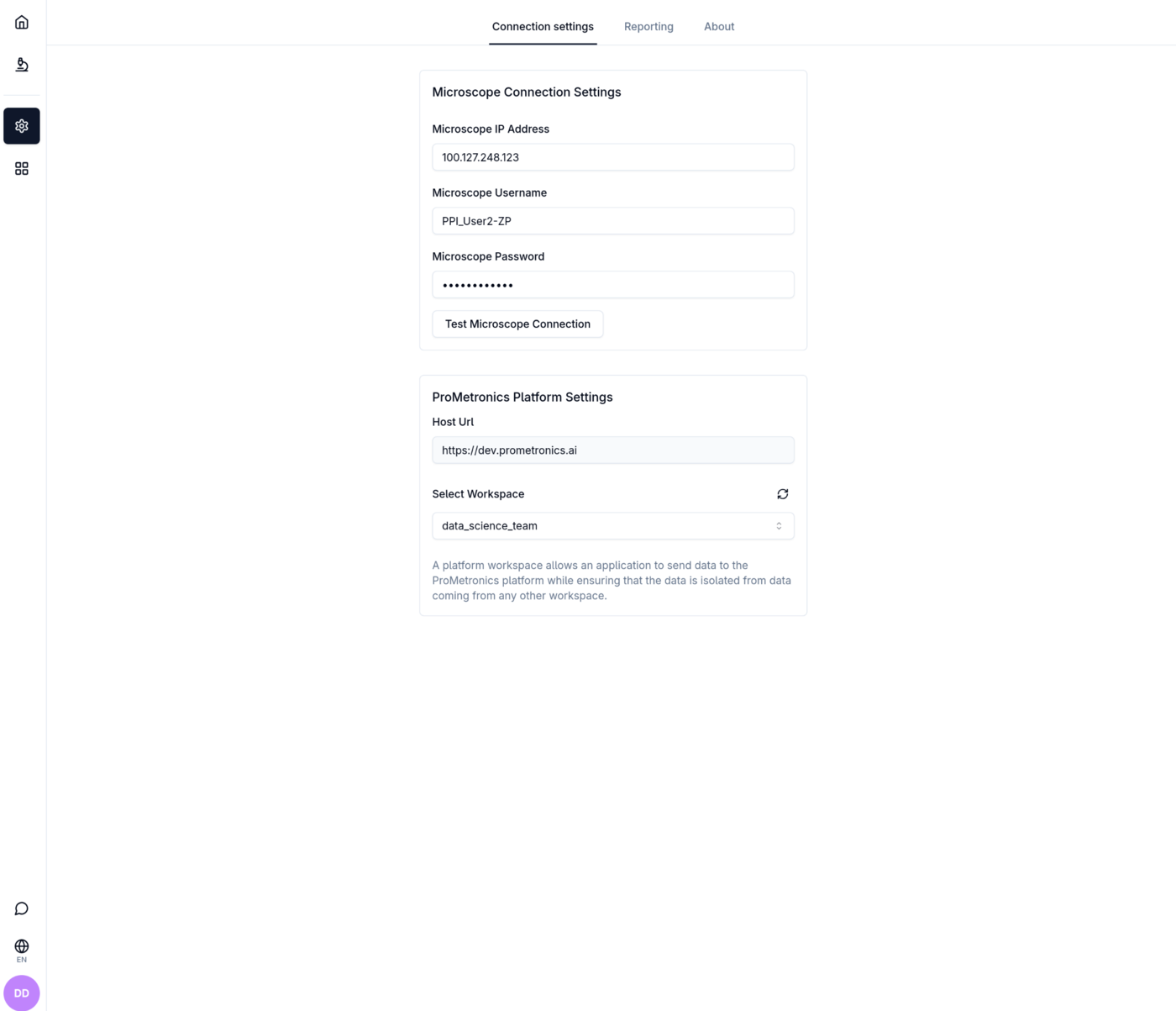 Connection settings tab