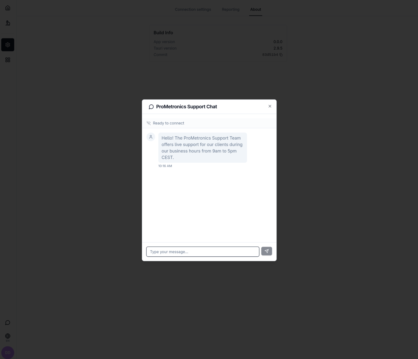 Support Chat dialog